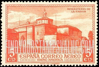 FindYourStampsValue: Air Post: Spanish-American, La Rábida Monastery