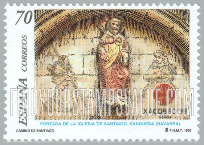 FindYourStampsValue: Xacobeo ’99: Sculpture of St. James, door on Church of St. James, Sangüesa