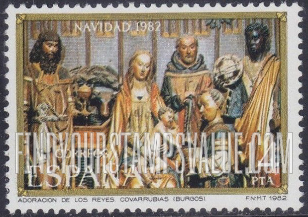 FindYourStampsValue: Christmas 1982: Nativity, wood carving, by Gil de Siloe