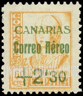 FindYourStampsValue: Revolutionary Overprints, Nationalist (Revolutionary) Forces, Canary Islands Air Post, Use via the Lufthansa Service: Isabella I
