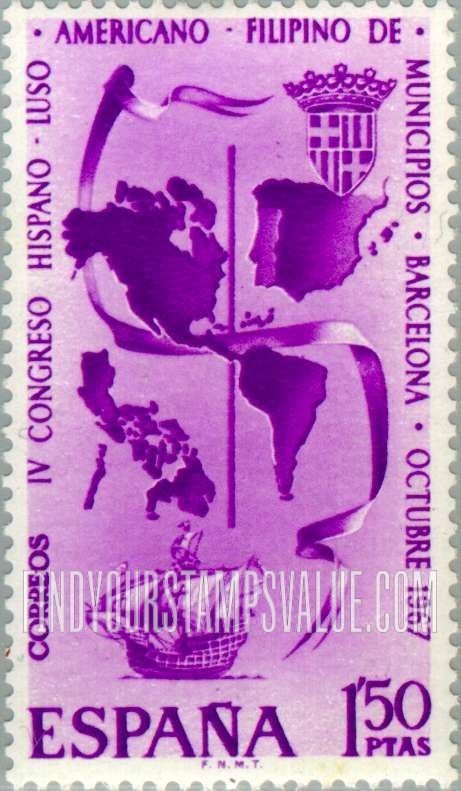 FindYourStampsValue: Galleon, Map of Americas, Spain and Philippines