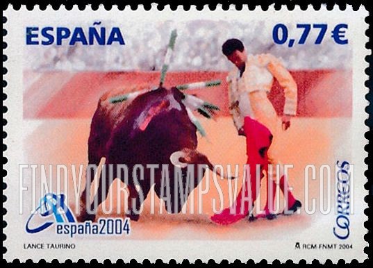 FindYourStampsValue: España 2004 International Philatelic Exhibition. Festival of the Bulls, Valencia: Bullfighter