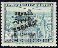 FindYourStampsValue: Revolutionary Overprints, Nationalist (Revolutionary) Forces, Seville: Autogiro over Seville