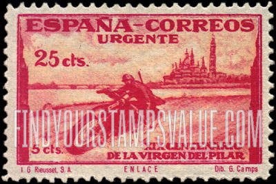 FindYourStampsValue: Semi-Postal Special Delivery: Red Cross, Motorcyclist and Zaragoza Cathedral