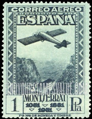 FindYourStampsValue: Air Post: Montserrat, Plane over Montserrat Pass