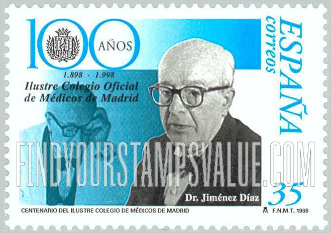 FindYourStampsValue: College of Medicine, Madrid, Centenary: Dr. D. Carlos Jiménez Díaz (1898-1967)
