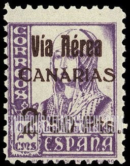 FindYourStampsValue: Revolutionary Overprints, Nationalist (Revolutionary) Forces, Canary Islands Air Post, Use via the Lufthansa Service: Isabella I