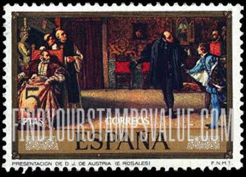 FindYourStampsValue: Stamp Day (Eduardo Rosales, 1836-73, Paintings): Presentation of John of Austria to Charles I