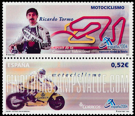 FindYourStampsValue: España 2004 International Philatelic Exhibition. Sports: Motorcycle racing