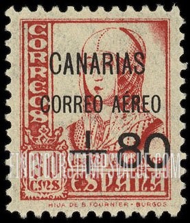 FindYourStampsValue: Revolutionary Overprints, Nationalist (Revolutionary) Forces, Canary Islands Air Post, Use via the Lufthansa Service: Isabella I