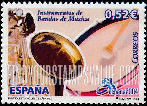 FindYourStampsValue: España 2004 International Philatelic Exhibition. Music: Band instruments
