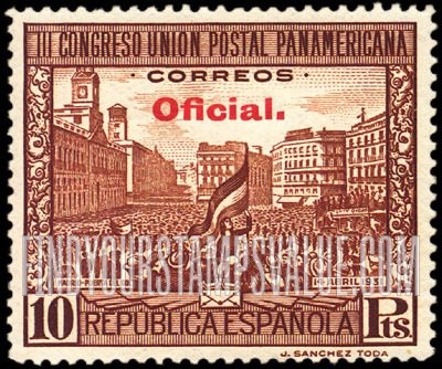 FindYourStampsValue: Official: Pan-American Postal Union Congress, Puerta del Sol, Madrid, on April 14, 1931 as Republic Was Proclaimed