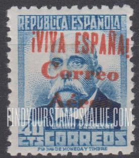 FindYourStampsValue: Revolutionary Overprints, Nationalist (Revolutionary) Forces, Burgos Air Post: Emilio Castelar