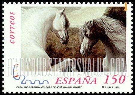 FindYourStampsValue: Carthusian Horse Type of 1998: Two white horses, one with leg raised