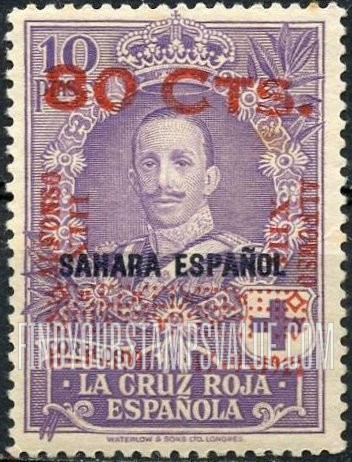 FindYourStampsValue: Semi-Postal: Coronation Silver Jubilee, On Spanish Sahara, King Alfonso XIII