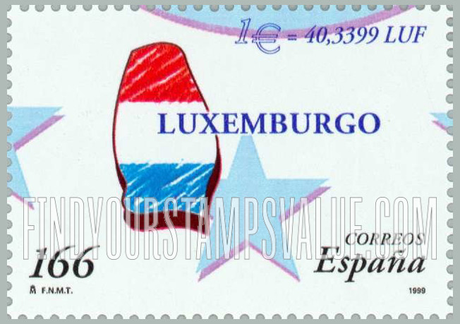 FindYourStampsValue: Introduction of the Euro: Map Luxembourg