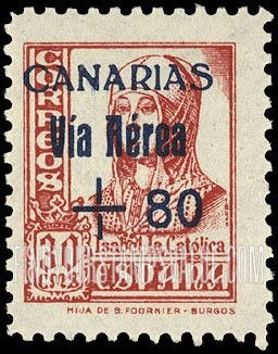 FindYourStampsValue: Revolutionary Overprints, Nationalist (Revolutionary) Forces, Canary Islands Air Post, Use via the Lufthansa Service: Isabella I
