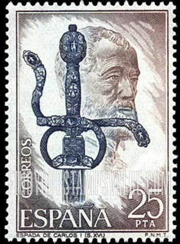 FindYourStampsValue: Spanish Goldsmiths’ Works: Sword and head of Charles V (Carlos I of Spain)