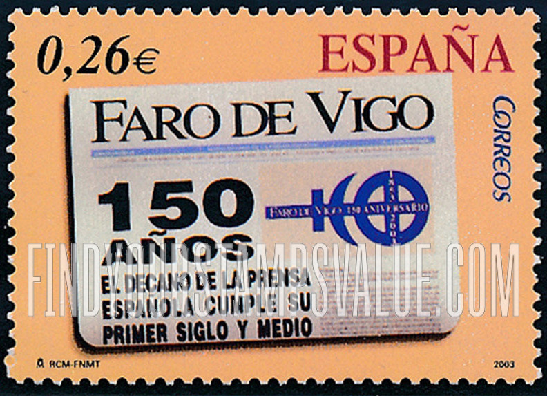 FindYourStampsValue: Faro de Vigo Newspaper, 150th Anniversary