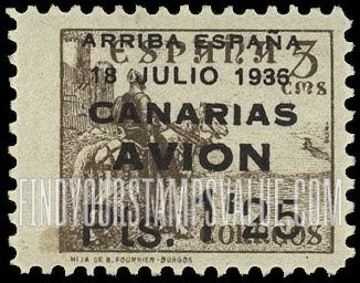 FindYourStampsValue: Revolutionary Overprints, Nationalist (Revolutionary) Forces, Canary Islands Air Post, Use via the Lufthansa Service: “El Cid”