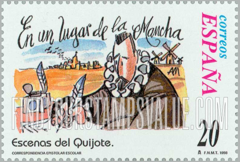 FindYourStampsValue: Letter Writing, Scenes from “Don Quixote”: “En un lugas de la Mancha”