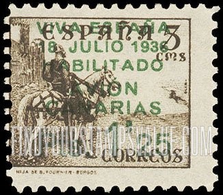 FindYourStampsValue: Revolutionary Overprints, Nationalist (Revolutionary) Forces, Canary Islands Air Post, Use via the Lufthansa Service: “El Cid”