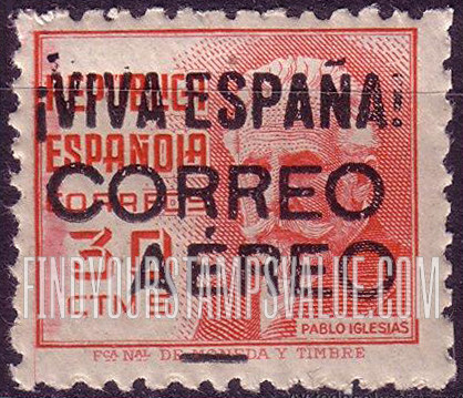 FindYourStampsValue: Revolutionary Overprints, Nationalist (Revolutionary) Forces, Burgos Air Post: Pablo Iglesias