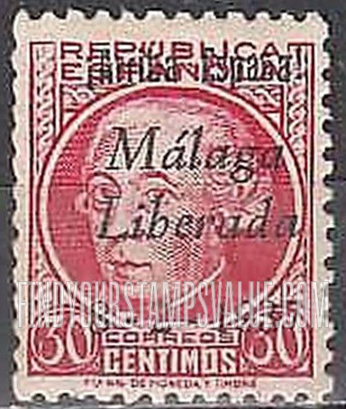 FindYourStampsValue: Revolutionary Overprints, Nationalist (Revolutionary) Forces, Malaga: Gaspar Melchor de Jovellanos