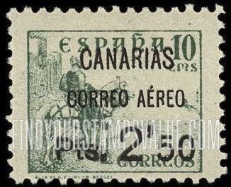 FindYourStampsValue: Revolutionary Overprints, Nationalist (Revolutionary) Forces, Canary Islands Air Post, Use via the Lufthansa Service: “El Cid”