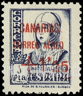 FindYourStampsValue: Revolutionary Overprints, Nationalist (Revolutionary) Forces, Canary Islands Air Post, Use via the Lufthansa Service: Isabella I