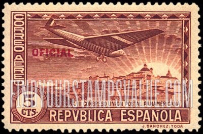 FindYourStampsValue: Air Post Official: Pan-American Postal Union Congress, Plane and Royal Palace, Madrid