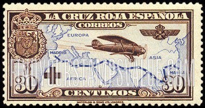 FindYourStampsValue: Semi-Postal: Red Cross, Airplane and Map of Madrid-Manila Flight