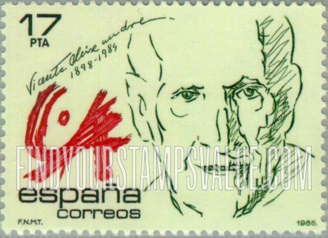 FindYourStampsValue: Famous men: Vicente Aleixandre (1898-1984), 1977 Nobel laureate in literature