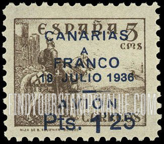 FindYourStampsValue: Revolutionary Overprints, Nationalist (Revolutionary) Forces, Canary Islands Air Post, Use via the Lufthansa Service: “El Cid”
