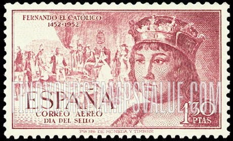 FindYourStampsValue: Air Post: Ferdinand the Catholic and Columbus Presenting Natives