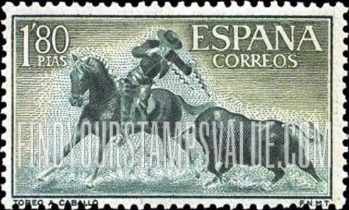 FindYourStampsValue: Mounted bullfighter placing banderillas