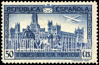 FindYourStampsValue: Air Post: Madrid Post Office and Cibeles Fountain