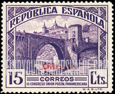 FindYourStampsValue: Official: Pan-American Postal Union Congress, Alcántara Bridge and Alcazar, Toledo
