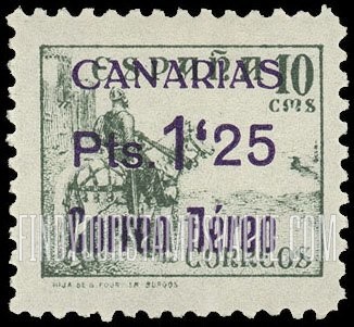 FindYourStampsValue: Revolutionary Overprints, Nationalist (Revolutionary) Forces, Canary Islands Air Post, Use via the Lufthansa Service: “El Cid”
