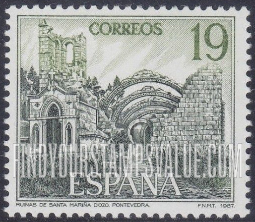 FindYourStampsValue: Tourism: Nave of Santa Marina d’Ozo Church, Pontevedra, before restoration