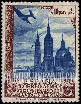 FindYourStampsValue: Air Post Semi-Postal: Bombardment of Cathedral of Zaragoza