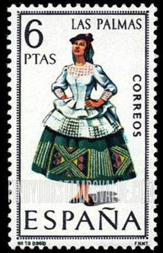 FindYourStampsValue: Regional Costumes Issue: Woman from Gran Canaria, Las Palmas
