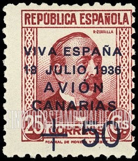 FindYourStampsValue: Revolutionary Overprints, Nationalist (Revolutionary) Forces, Canary Islands Air Post, Use via the Lufthansa Service: Manuel Ruiz-Zorrilla