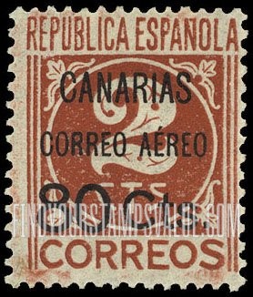 FindYourStampsValue: Revolutionary Overprints, Nationalist (Revolutionary) Forces, Canary Islands Air Post, Use via the Lufthansa Service: “Republica Espanola”