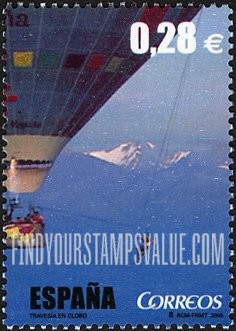 FindYourStampsValue: Scenes from Television Show “Al Filo de lo Imposible”: Hot-air balloon with man on rope outside of gondola