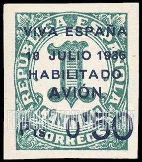 FindYourStampsValue: Revolutionary Overprints, Nationalist (Revolutionary) Forces, Canary Islands Air Post, Use via the Lufthansa Service: Numeral