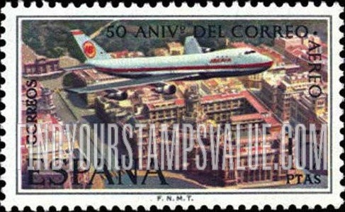 FindYourStampsValue: Boeing 747 over Plaza de la Cibeles, Madrid