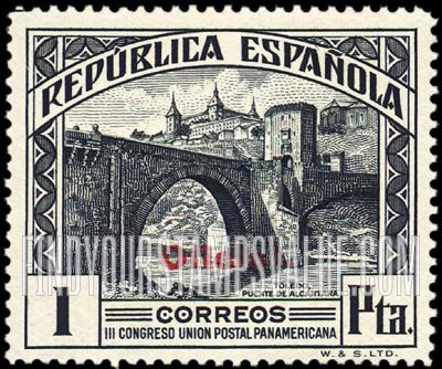 FindYourStampsValue: Official: Pan-American Postal Union Congress, Alcántara Bridge and Alcazar, Toledo