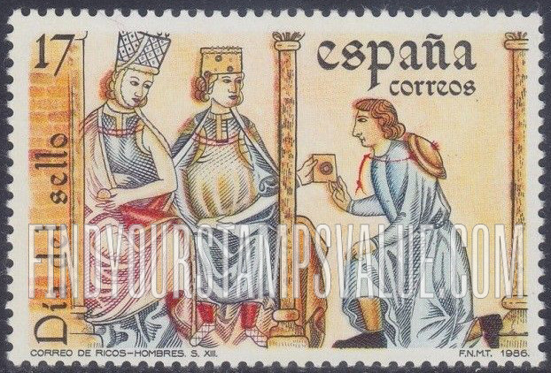 FindYourStampsValue: Stamp Day: Messenger, The Husband’s Return, Song 63, TI1 Codex, 1979 edition, Spanish Royal Academy