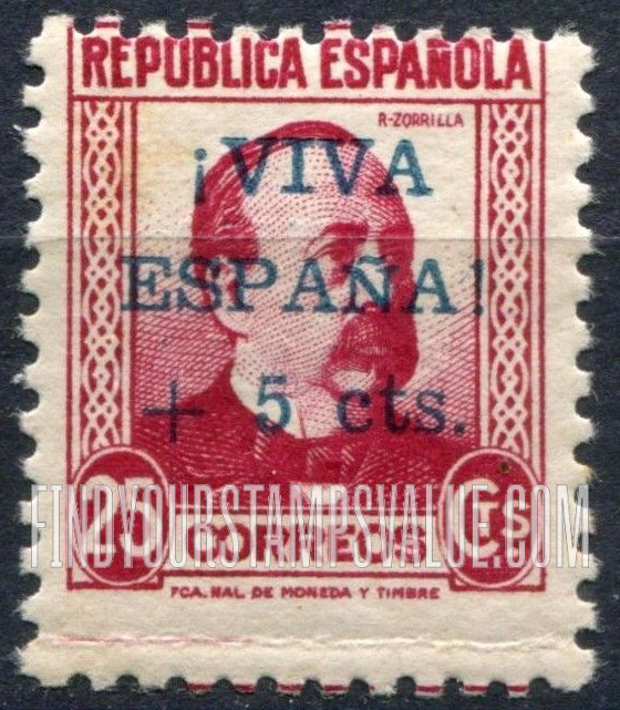 FindYourStampsValue: Revolutionary Overprints, Nationalist (Revolutionary) Forces, Semi-Postal: Manuel Ruiz-Zorrilla
